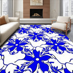 Bold Blue White Floral Pattern Rug