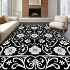 Classic Black White Floral Medallion Rug