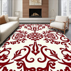 Rich Red Leaf Scroll Pattern Rug