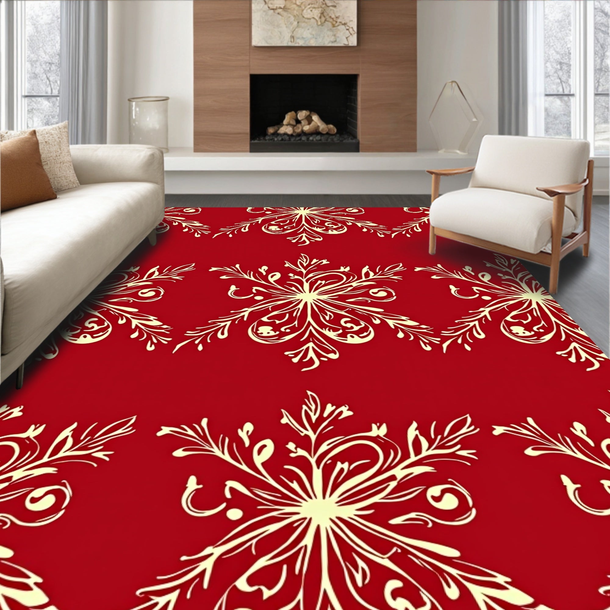 Crimson Cream Floral Swirl Repeat Rug