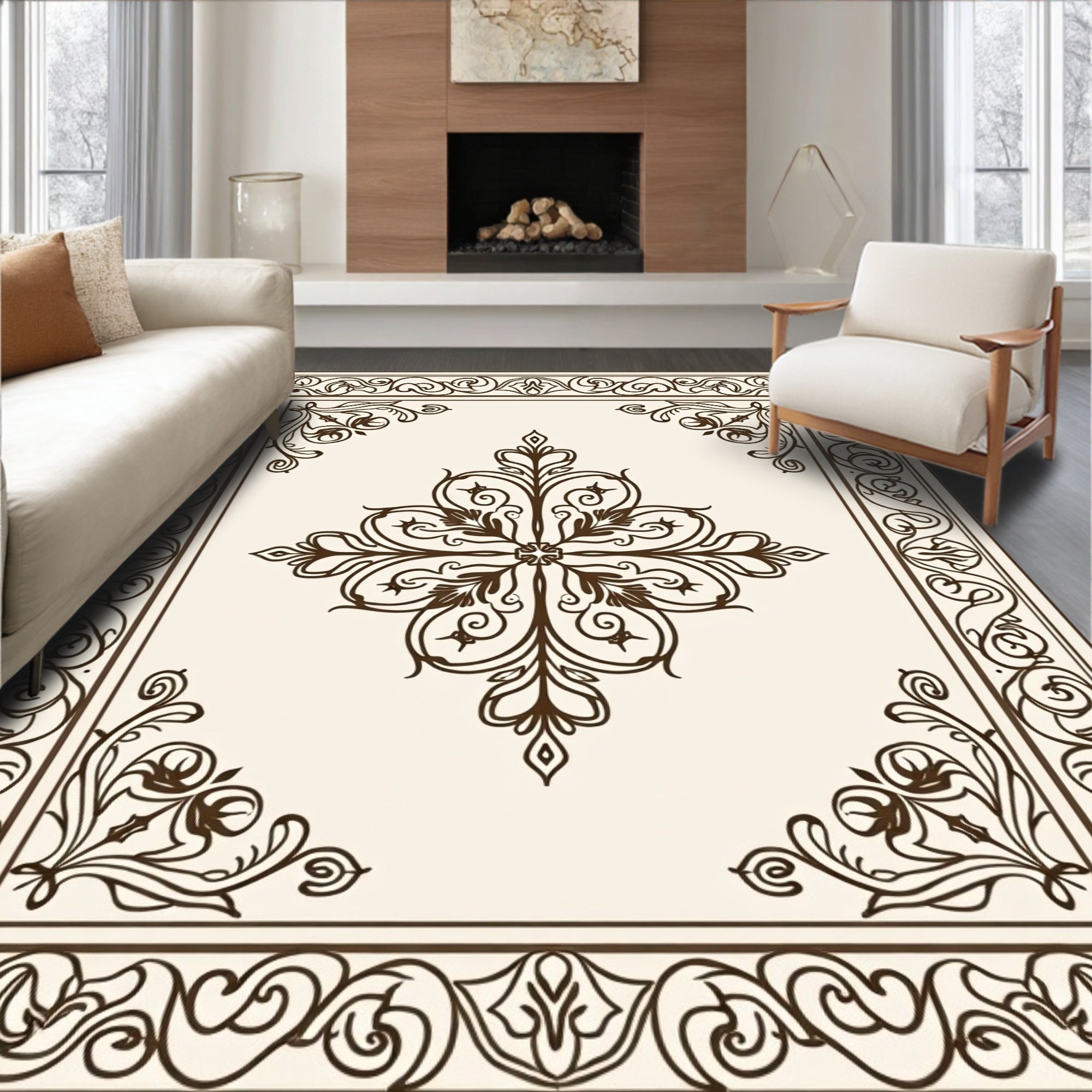 Classic Floral Scrollwork Motif Rug