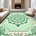 Green Floral Medallion Border Design Rug