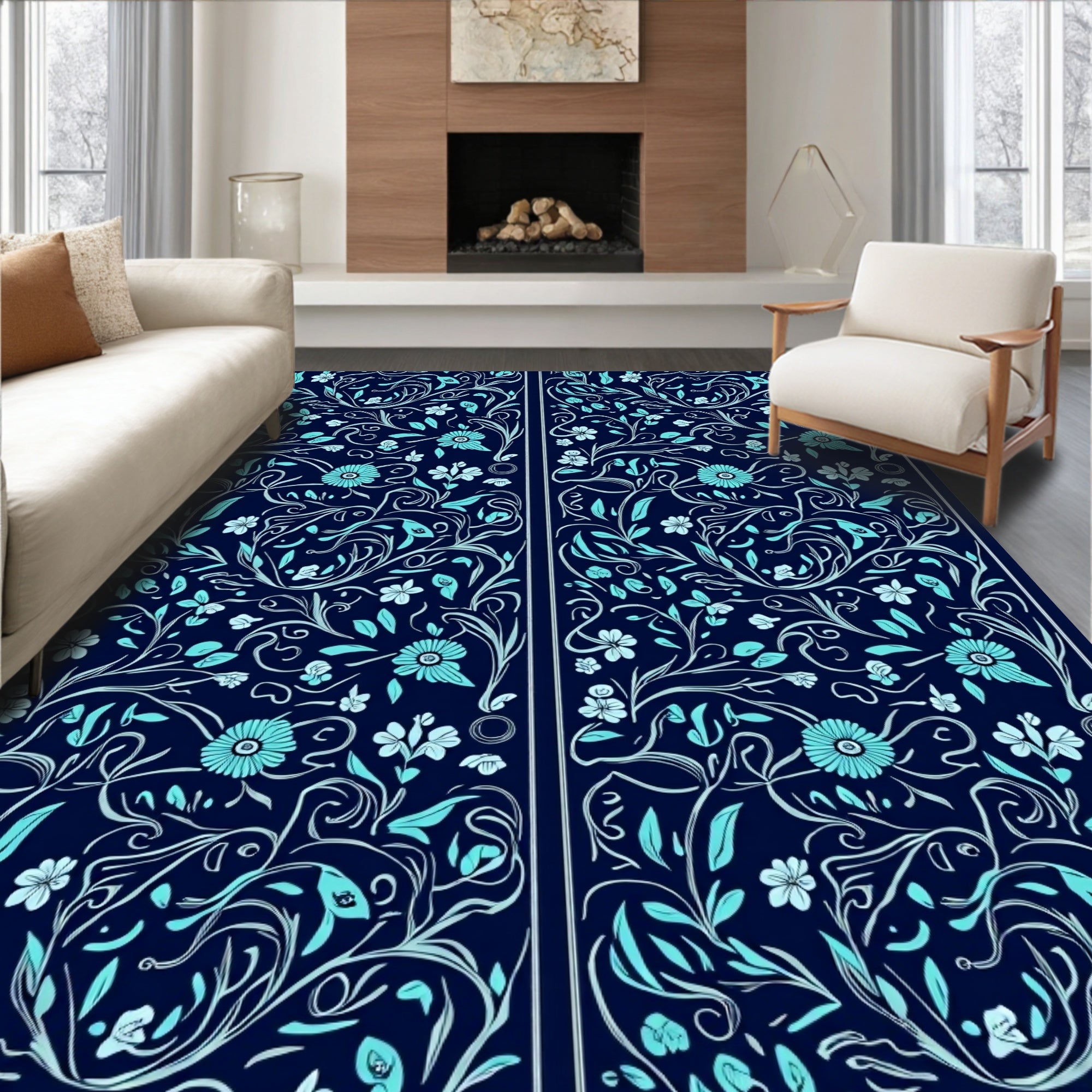 Vining Floral Art Nouveau Design Rug