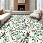 Abstract Swirls Green Plum Design Rug