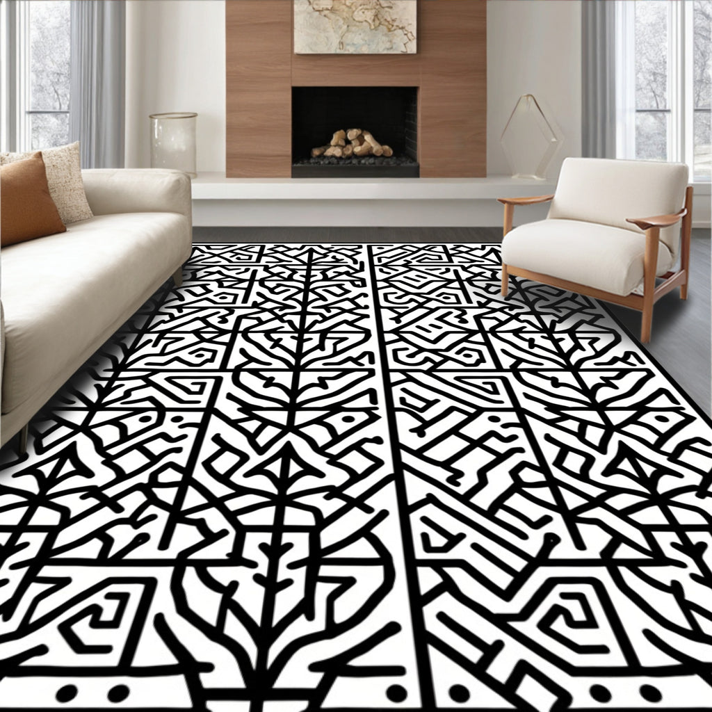 Abstract Black White Organic Pattern Rug