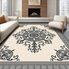 Ornate Grey Scrollwork Mandala Pattern Rug