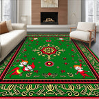 Green Red Yellow Elf Holiday Border Rug