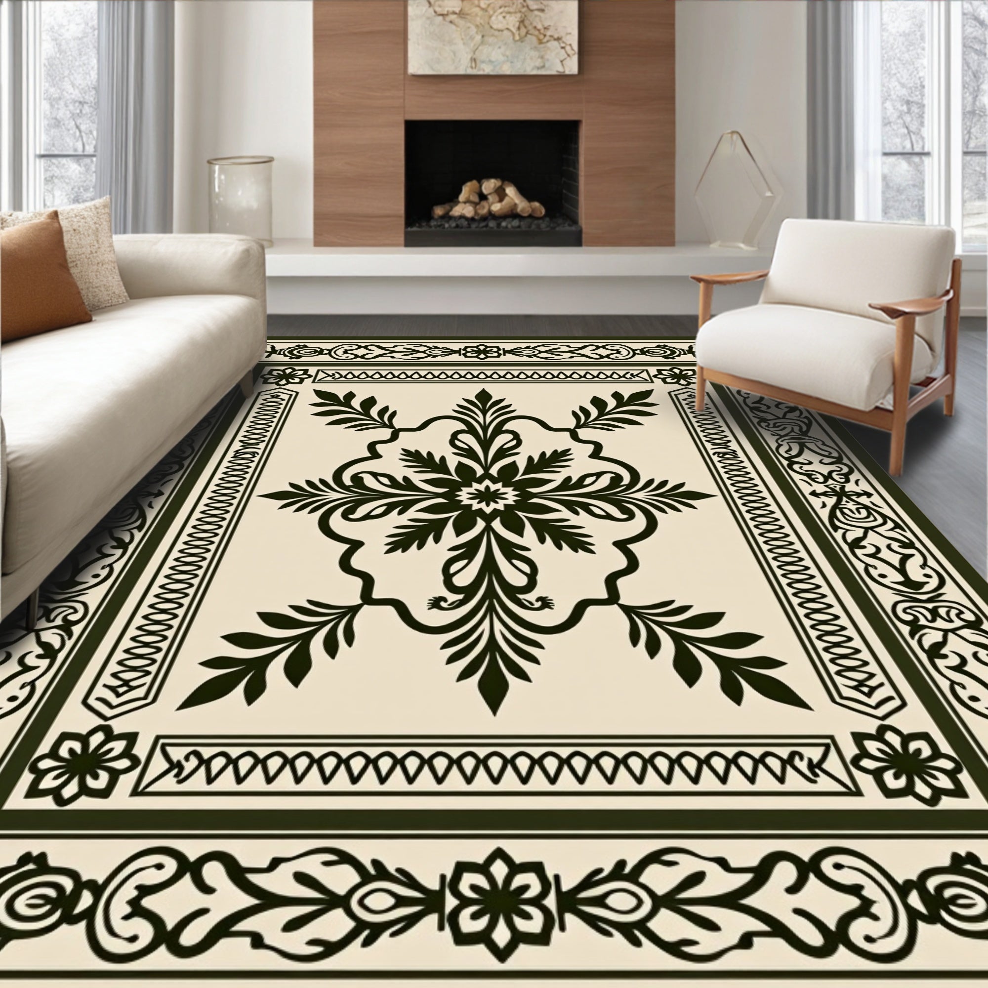 Ornate Floral Bordered Classic Medallion Rug