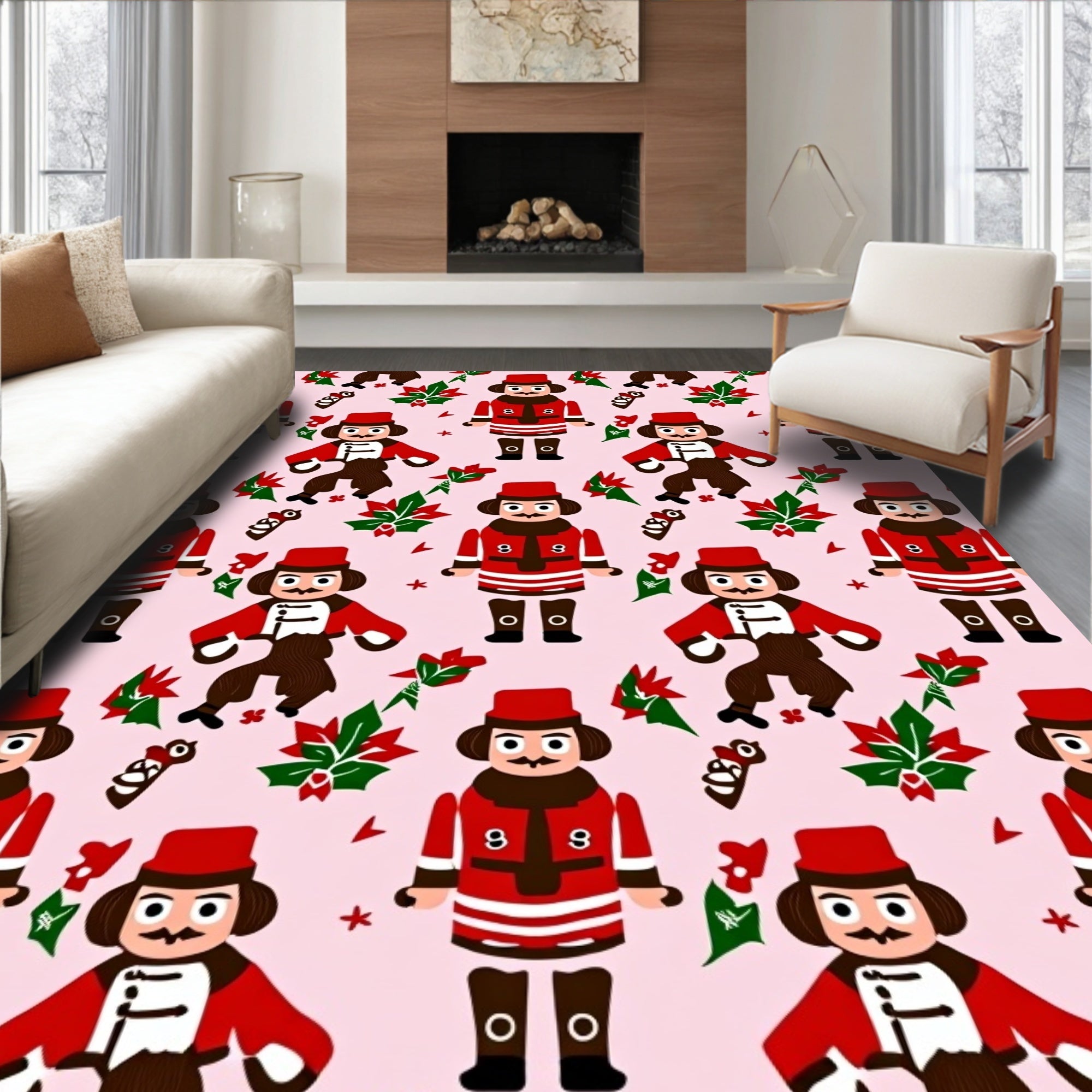 Festive Red Nutcracker Poinsettia Collage Rug