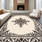 Ornate Black Cream Scrollwork Rug
