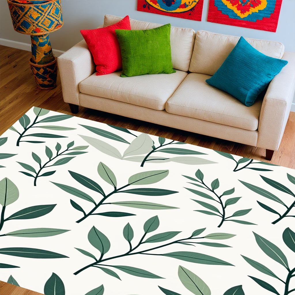 Leafy Branch Subtle Green Pattern Rug