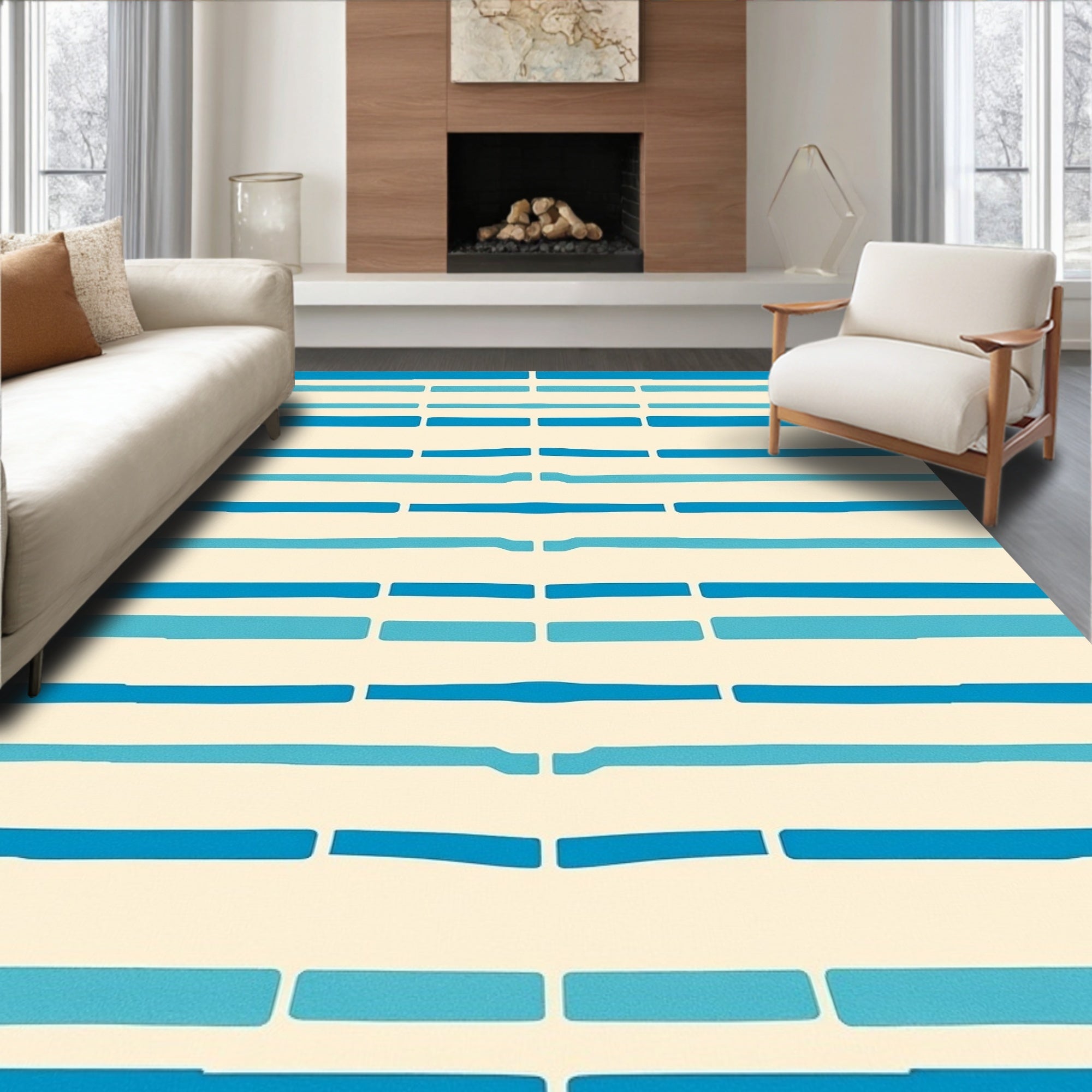 Cracked Blue Ink Stripes Rug