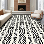 Intricate Black White Striped Pattern Rug