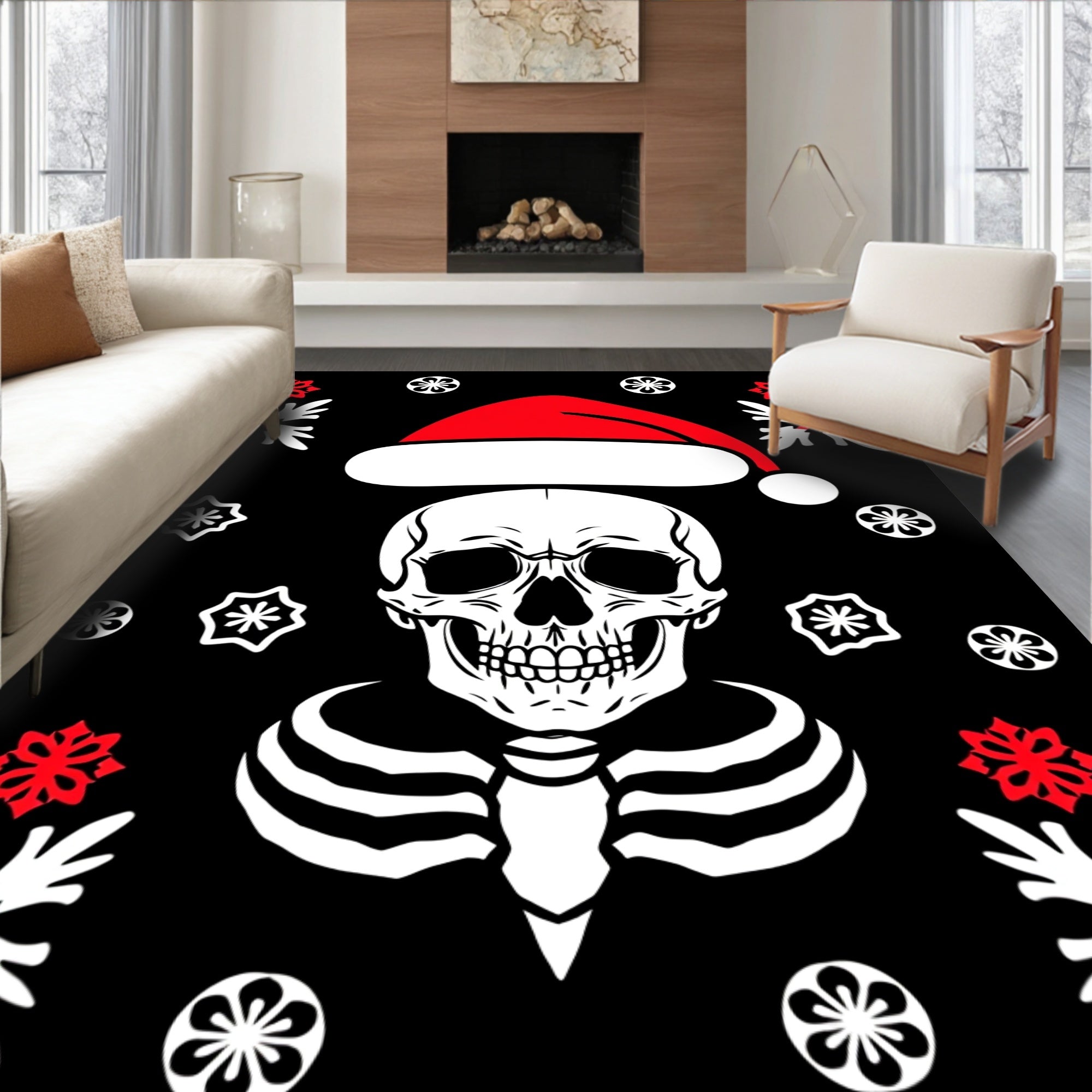 Christmas Skull Snowflake Garland Rug