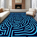 Abstract Blue Maze Pattern Rug