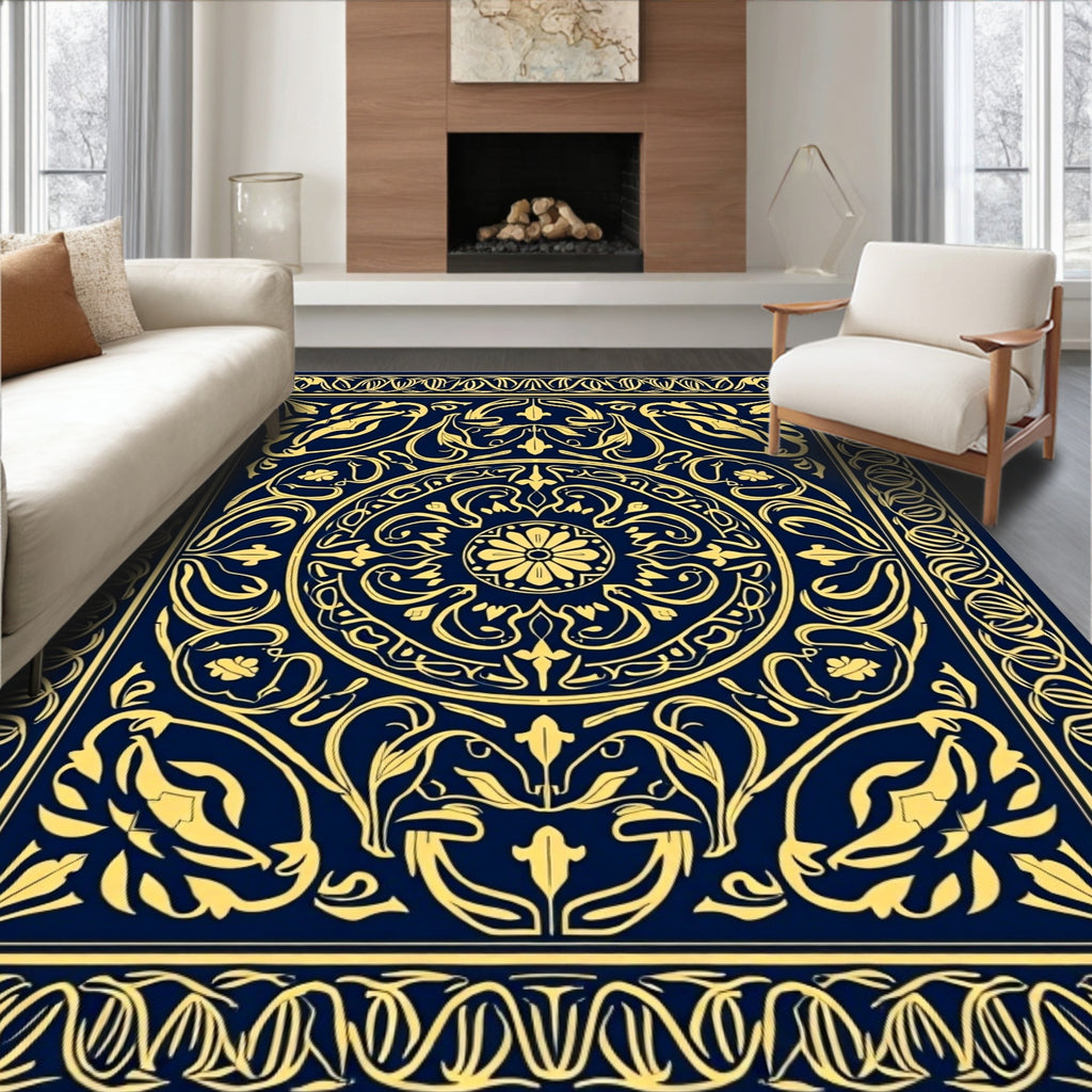 Intricate Gold Floral Pattern Rug