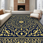 Intricate Gold Floral Pattern Rug