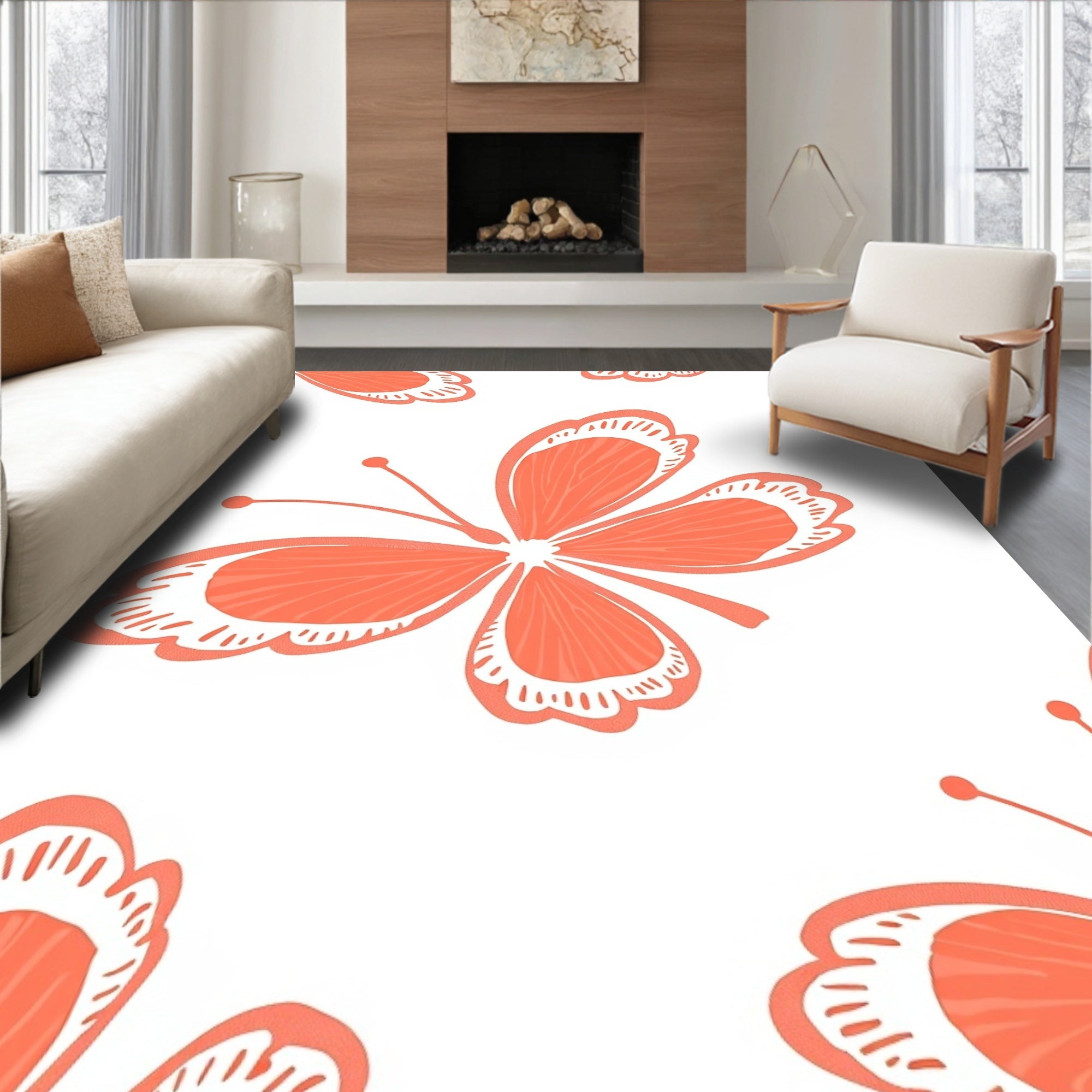 Coral Butterfly Pattern Design Rug