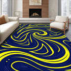 Energetic Swirls Yellow Blue Abstract Pattern Rug