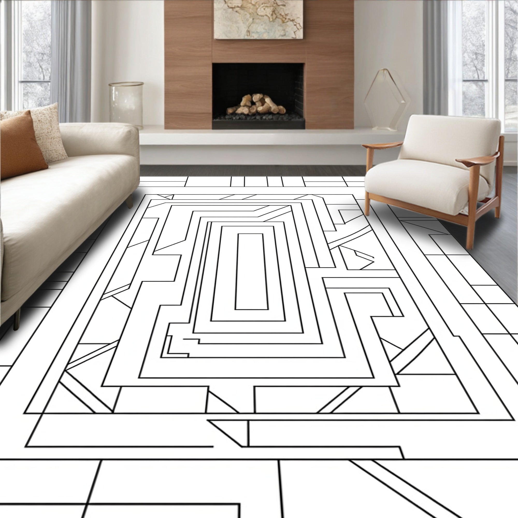Geometric Maze Pattern Rug