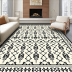 Elegant Black Floral Lattice Pattern Rug