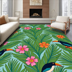 Tropical Toucan Floral Leaf Pattern Rug