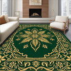 Emerald Golden Leaf Scroll Border Rug