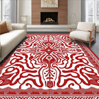 Ornate Red Swirls And Botanical Design Rug
