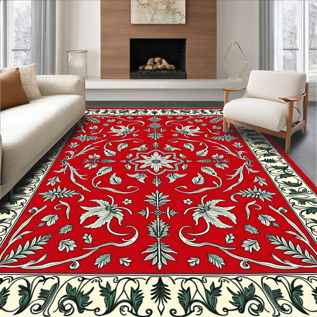 Classic Floral Vine Red Cream Rug