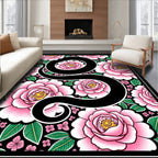 Bold Floral Swirl Pink Black Rug
