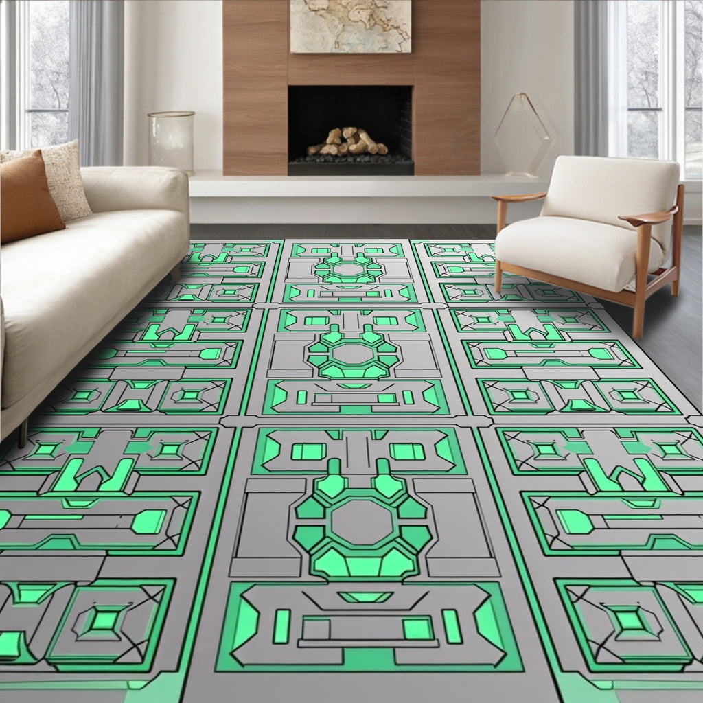 Geometric Sci-Fi Panel Design Rug