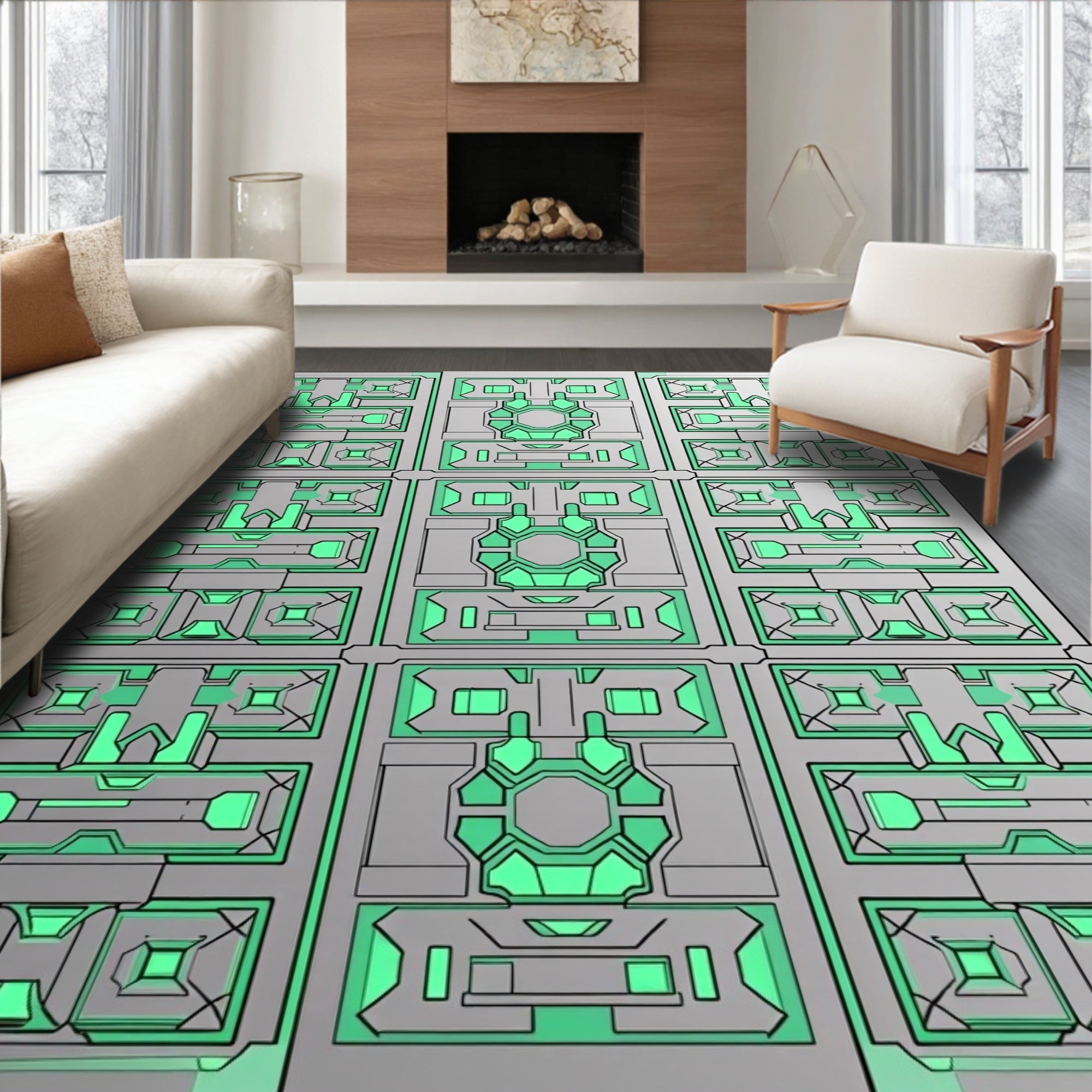 Geometric Sci-Fi Panel Design Rug