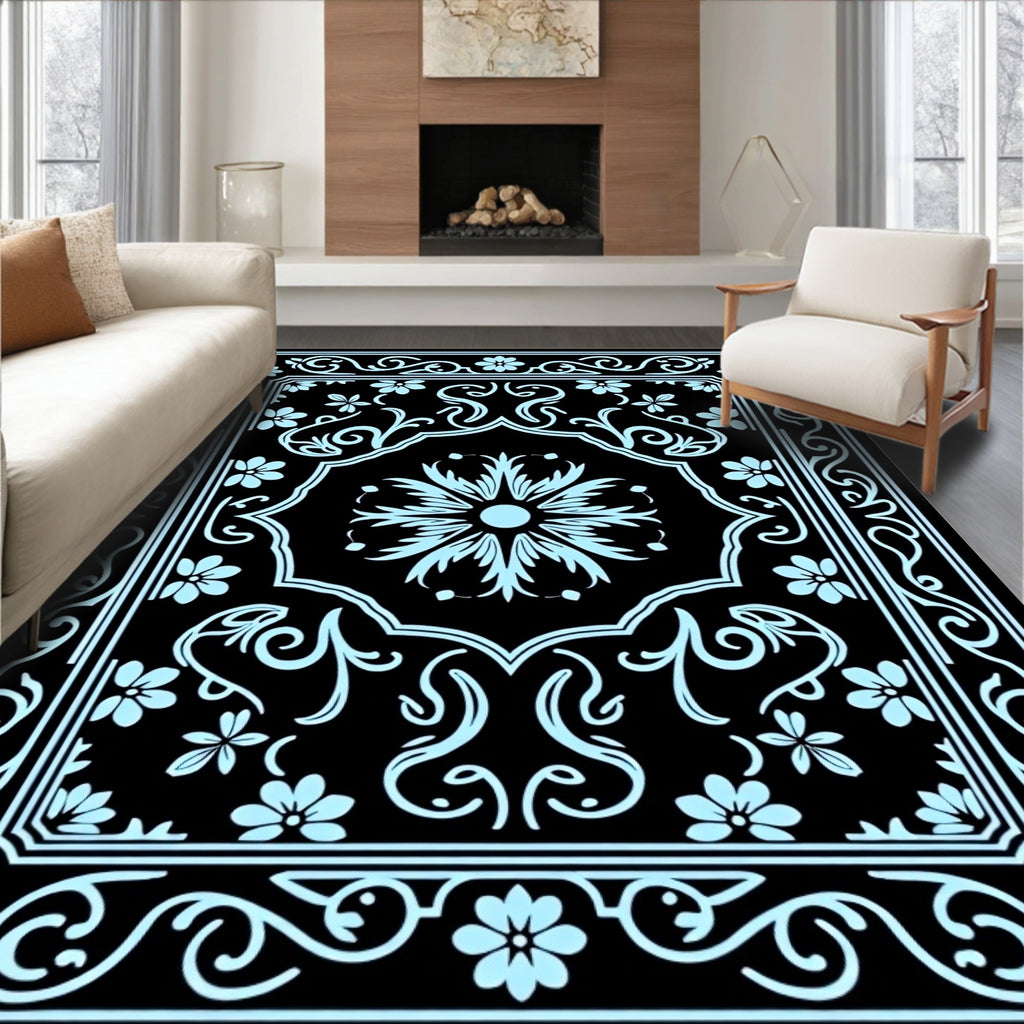 Classic Floral Frame With Swirl Accents Rug