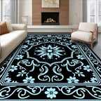 Classic Floral Frame With Swirl Accents Rug