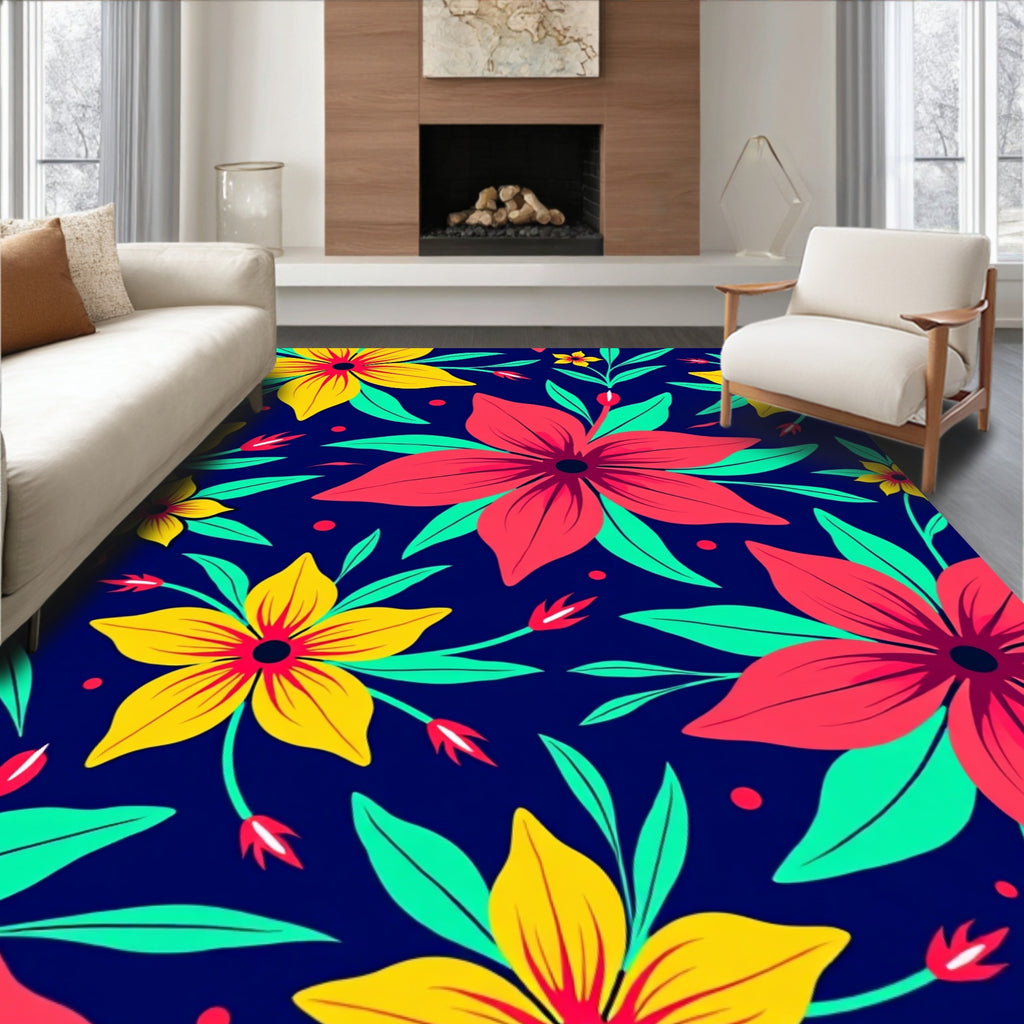 Vibrant Floral Patterned Tropical Rug