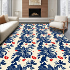 Navy Red Floral Patterned Rug