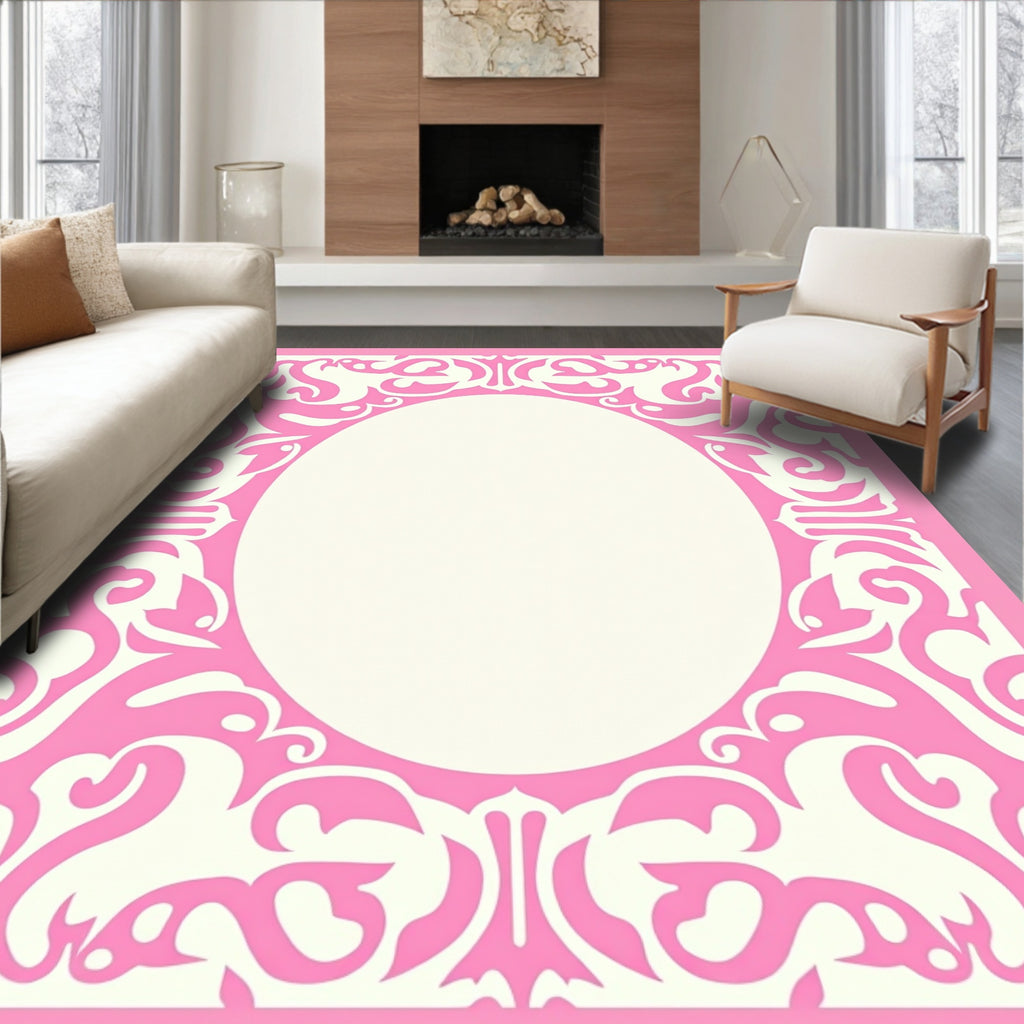 Pink Floral Oval Motif Custom Design Rug