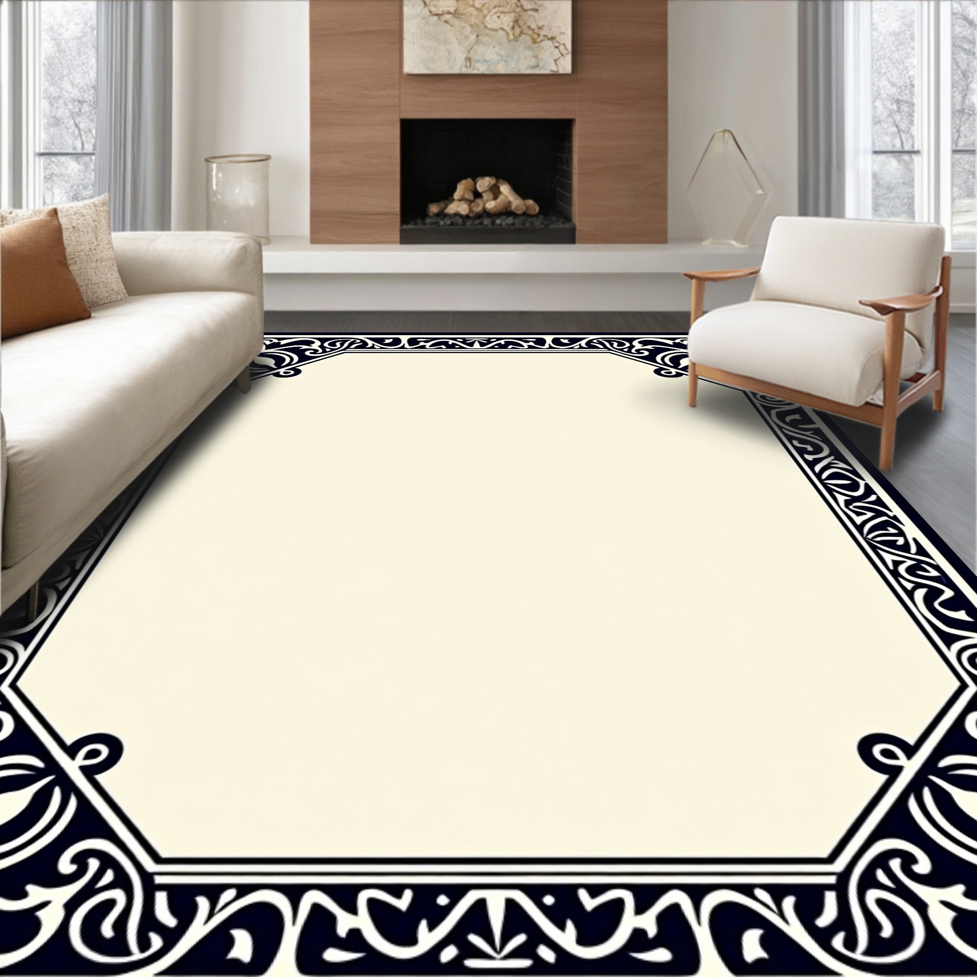 Classic Floral Inlay Octagon Pattern Rug
