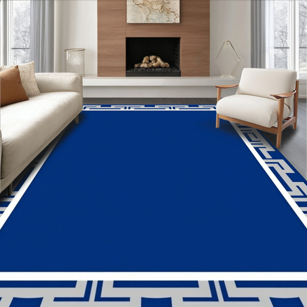 Classic Blue Geometric Border Rug