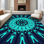 Turquoise Radiating Floral Sunburst Pattern Rug