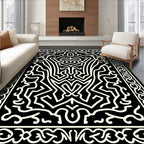 Intricate Ivory Abstract Maze Design Rug