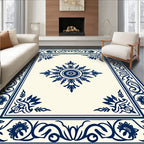 Elegant Navy Floral Medallion Pattern Rug