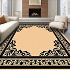 Bold Black Ornamental Square Pattern Rug