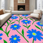 Whimsical Blue Floral Pink Garden Rug