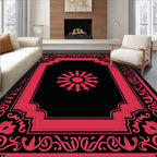 Elegant Crimson Floral Frame Rug