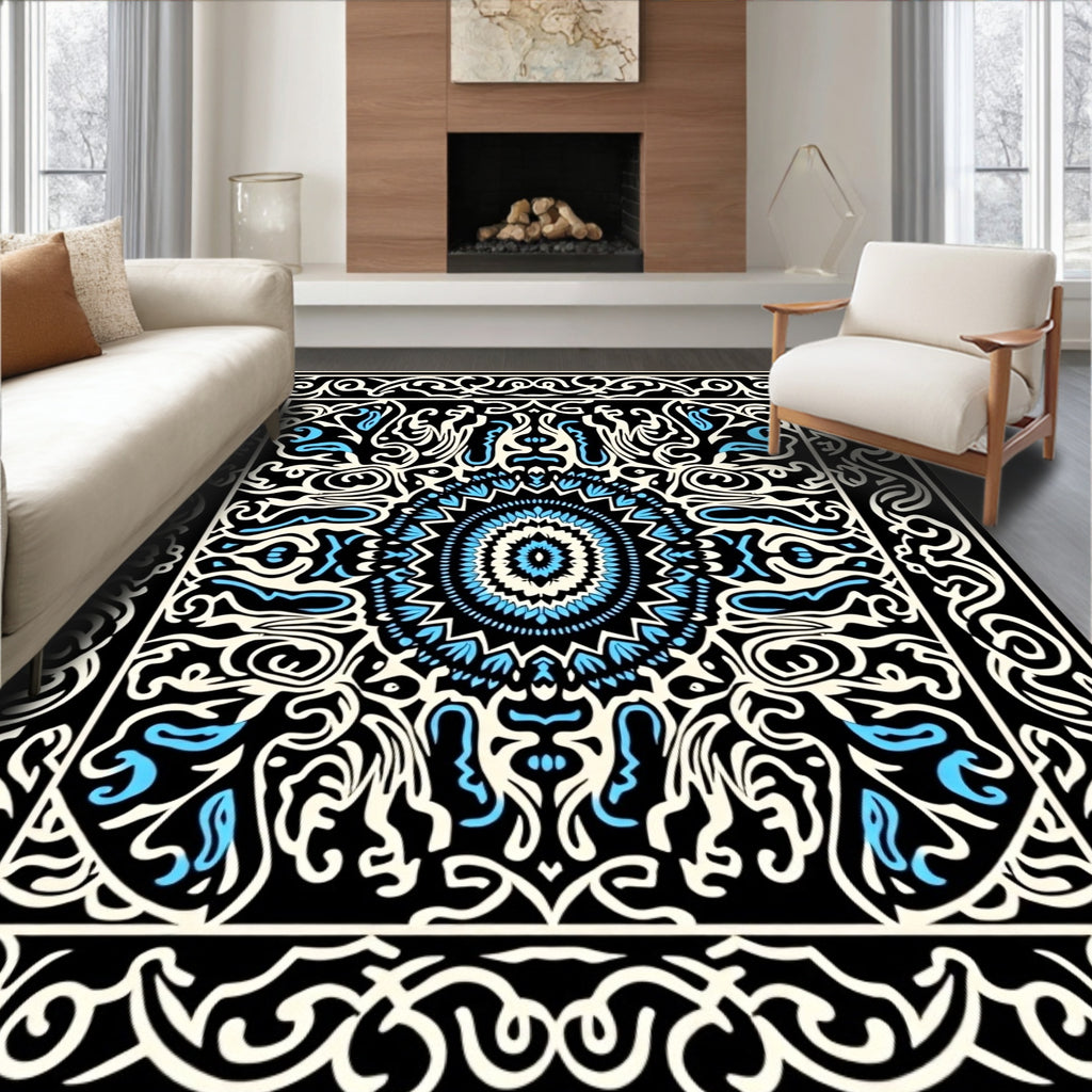 Ornate Mandala Blue Patterned Rug