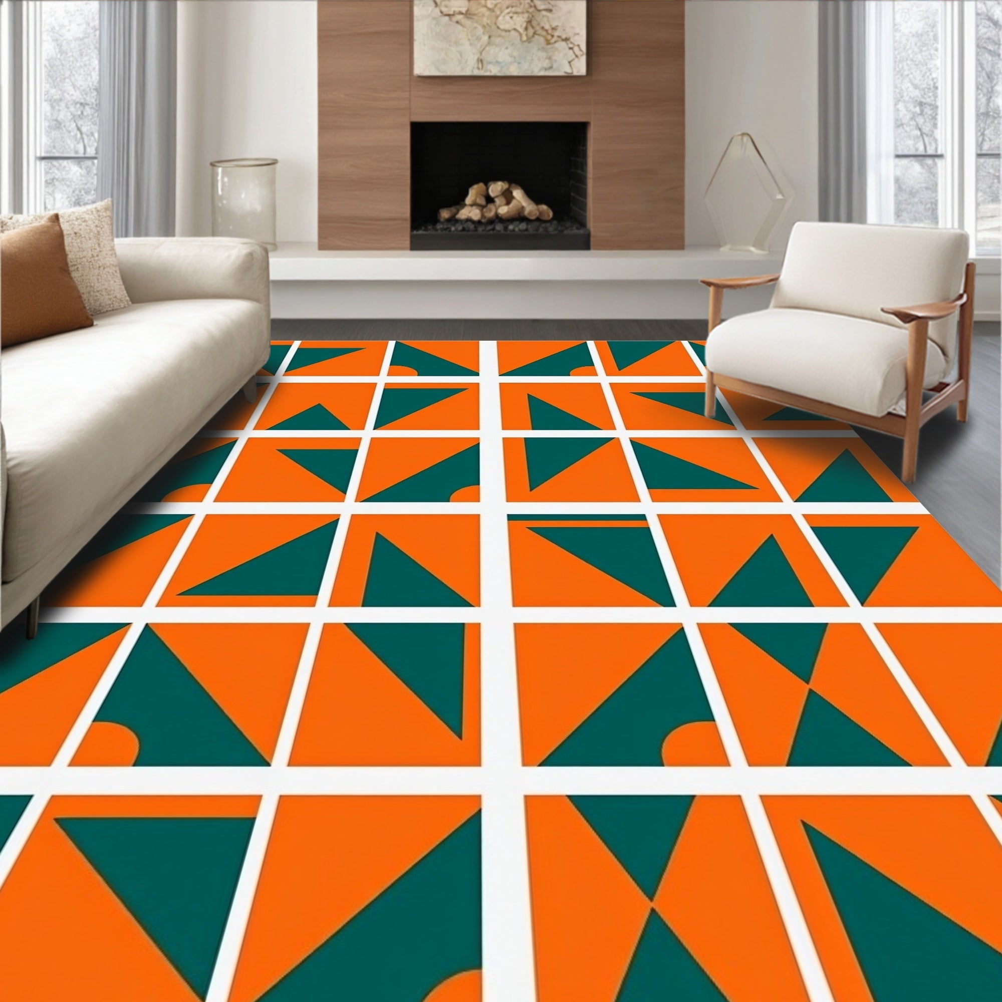 Dynamic Geometric Duo-Tone Pattern Rug
