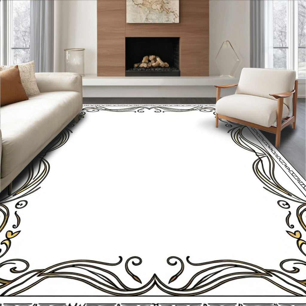 Gold Art Nouveau Floral Border Rug