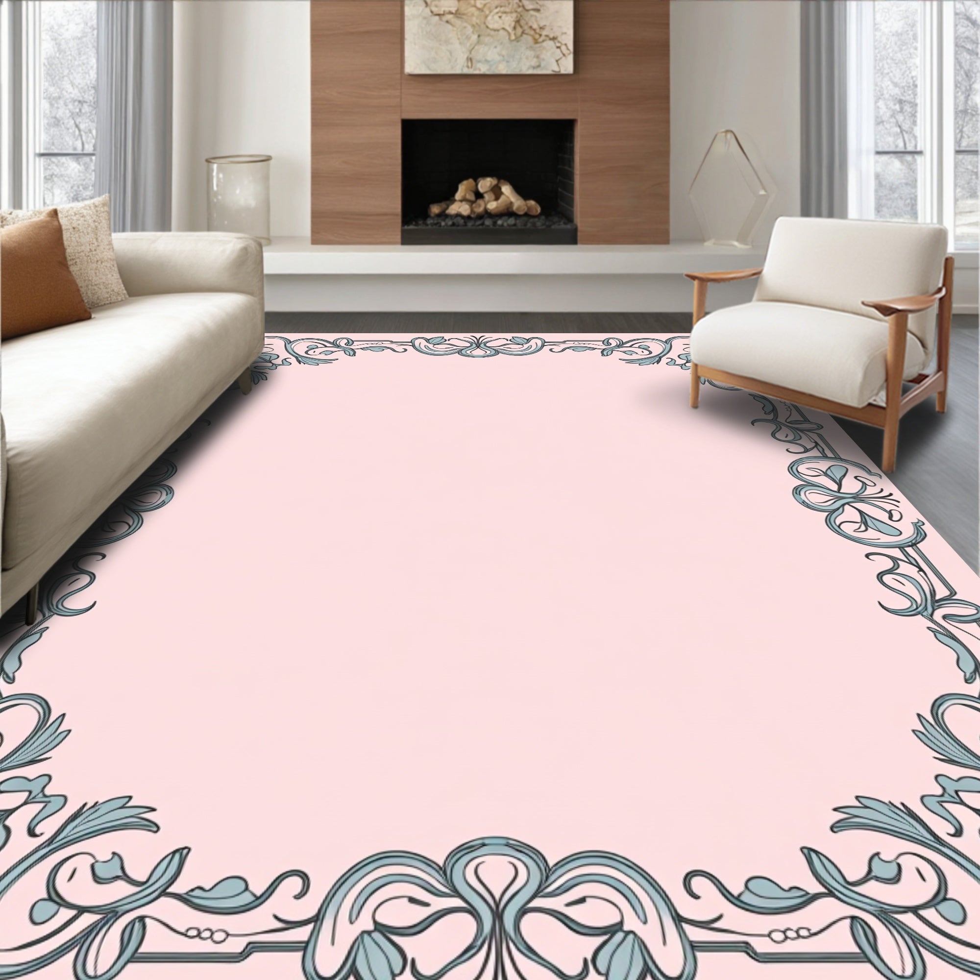 Art Nouveau Floral Scroll Pattern Rug