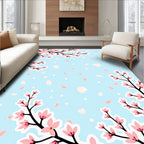 Pink Cherry Blossom Branches on Blue Rug